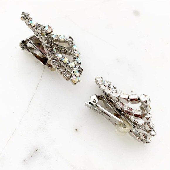 HOBE Vintage Clip On Aurora Borealis Fan Earrings - Picture 4 of 9